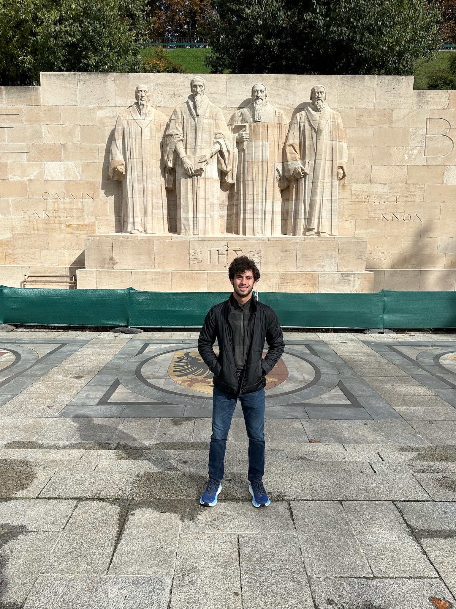 Grantham at the Wall of Reformers in Parc de Bastions in Geneva's Old Town